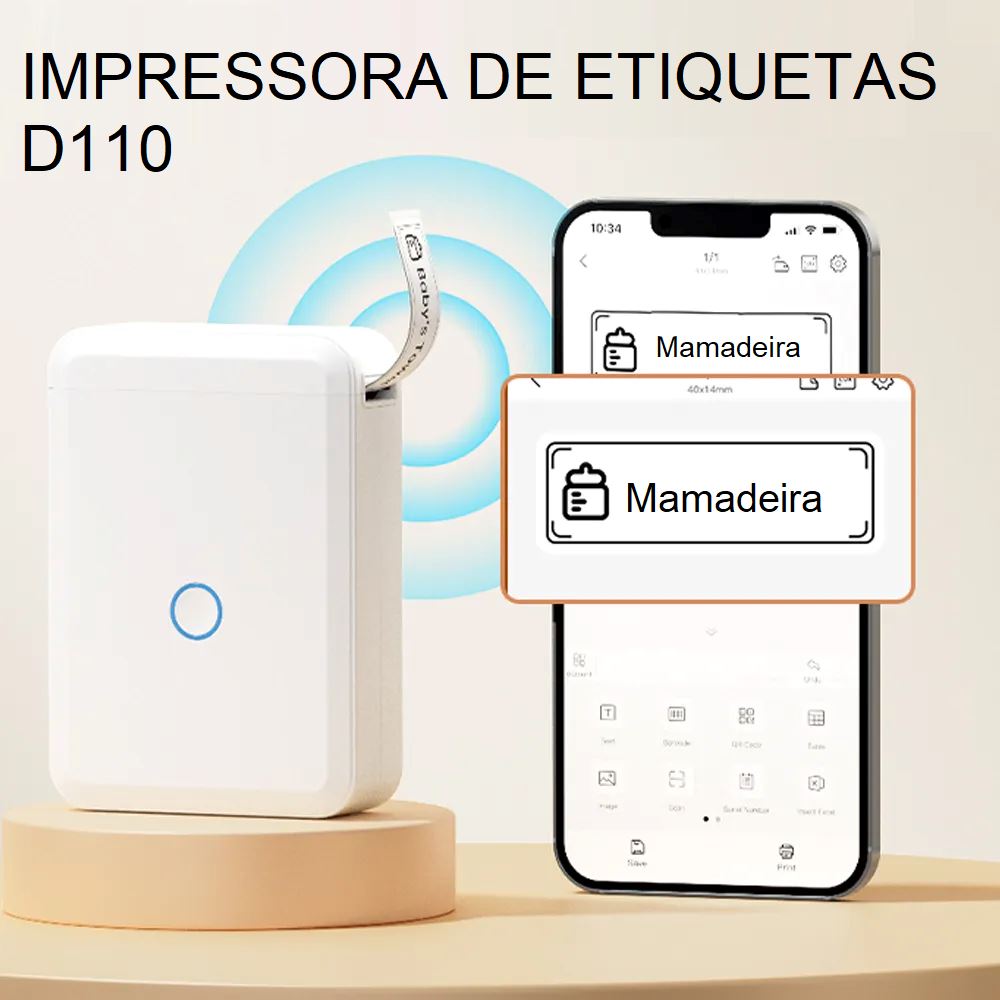 Impressora de Etiquetas Bluetooth Sem Fio Niimbot D110